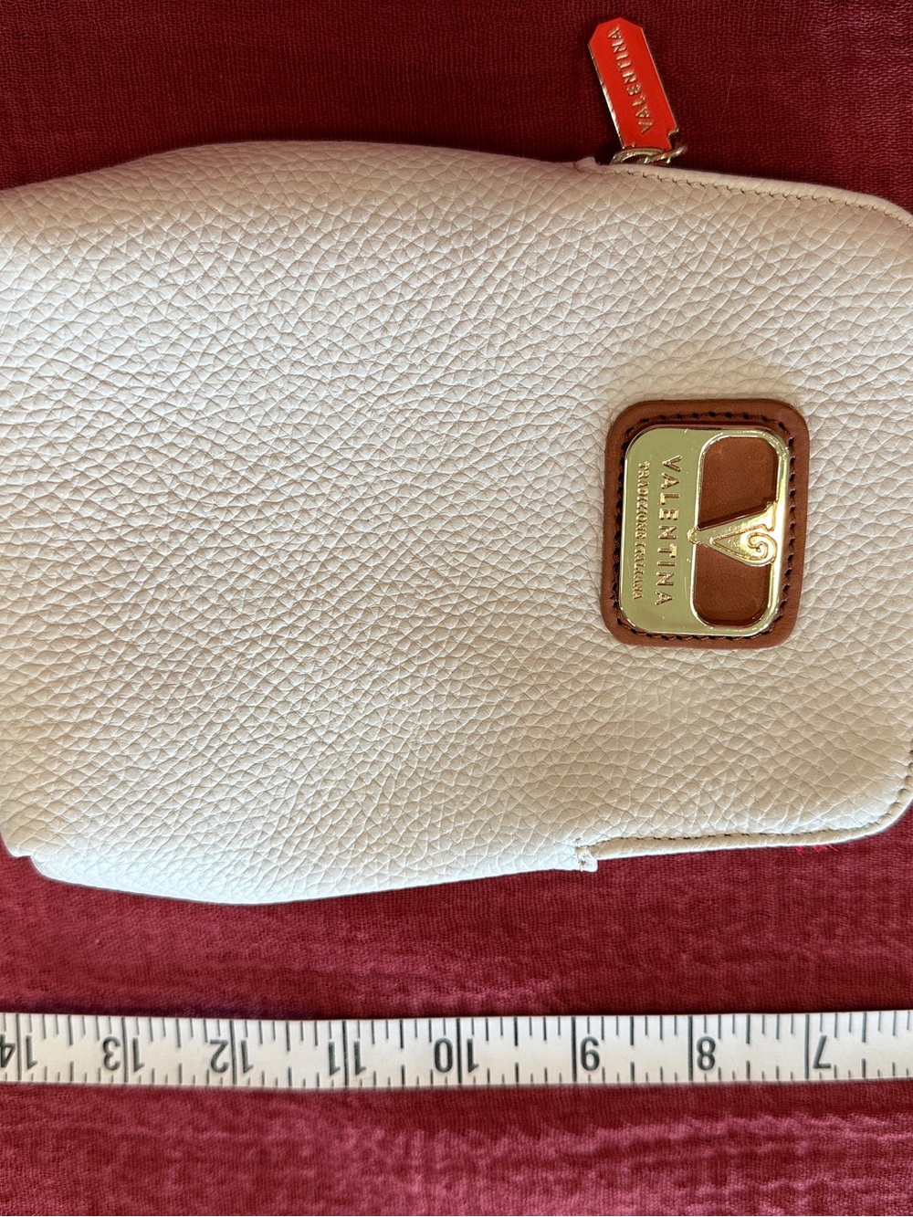 Valentino Cream Pebbled Leather Cosmetic Pouch with Gold Hardware